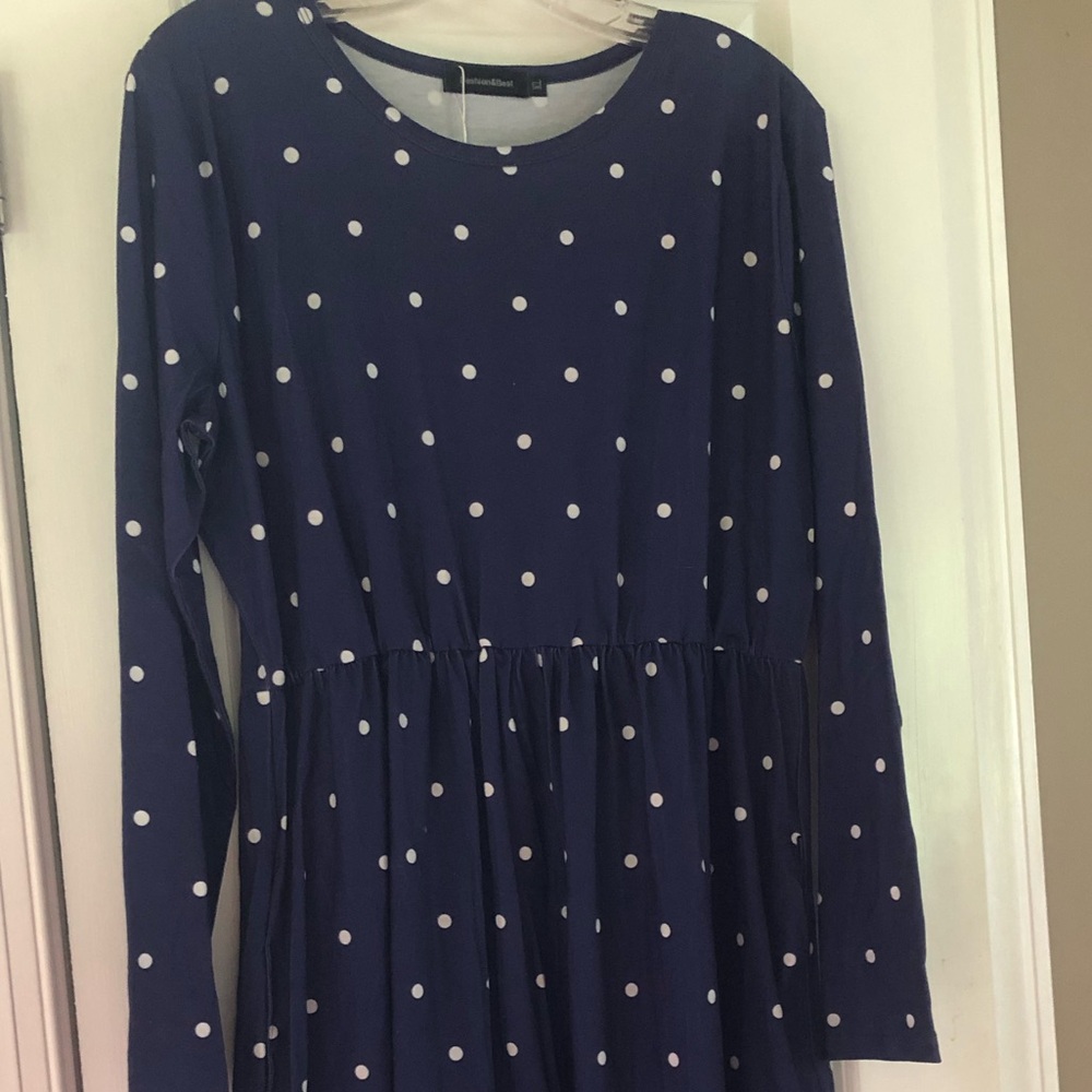 NWT Polka Dot Women’s Dress - Navy and White, XL